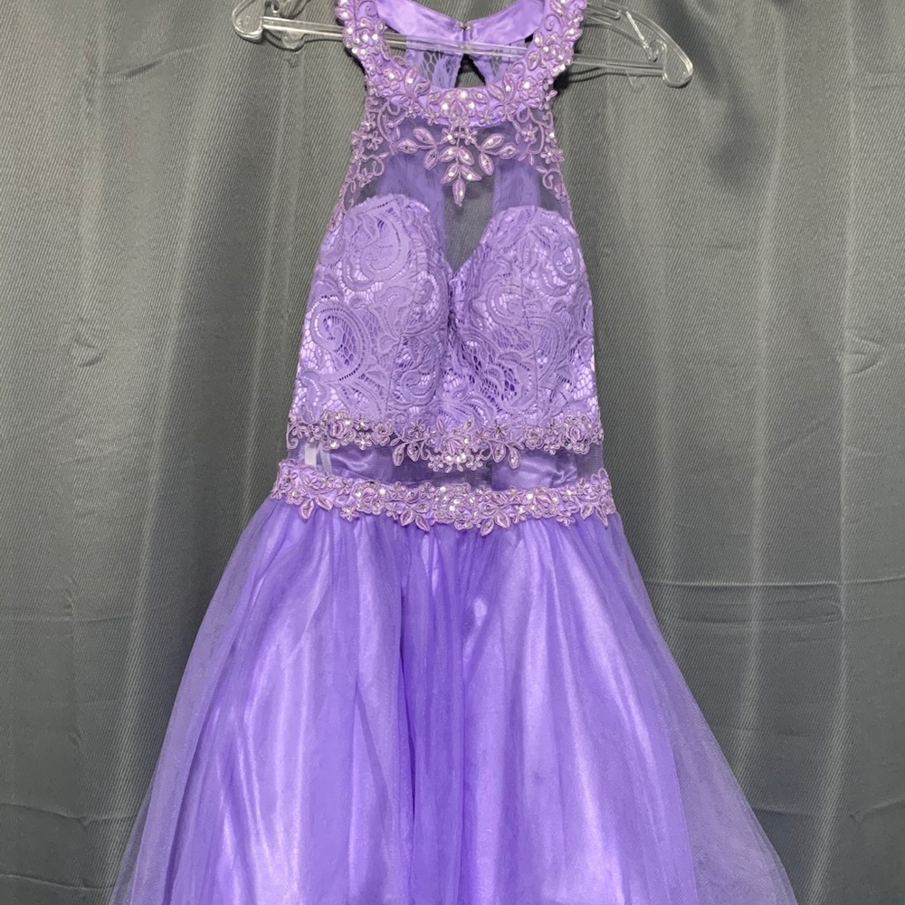 Purple Short Mock Two Piece Dress, Ruffled skirt